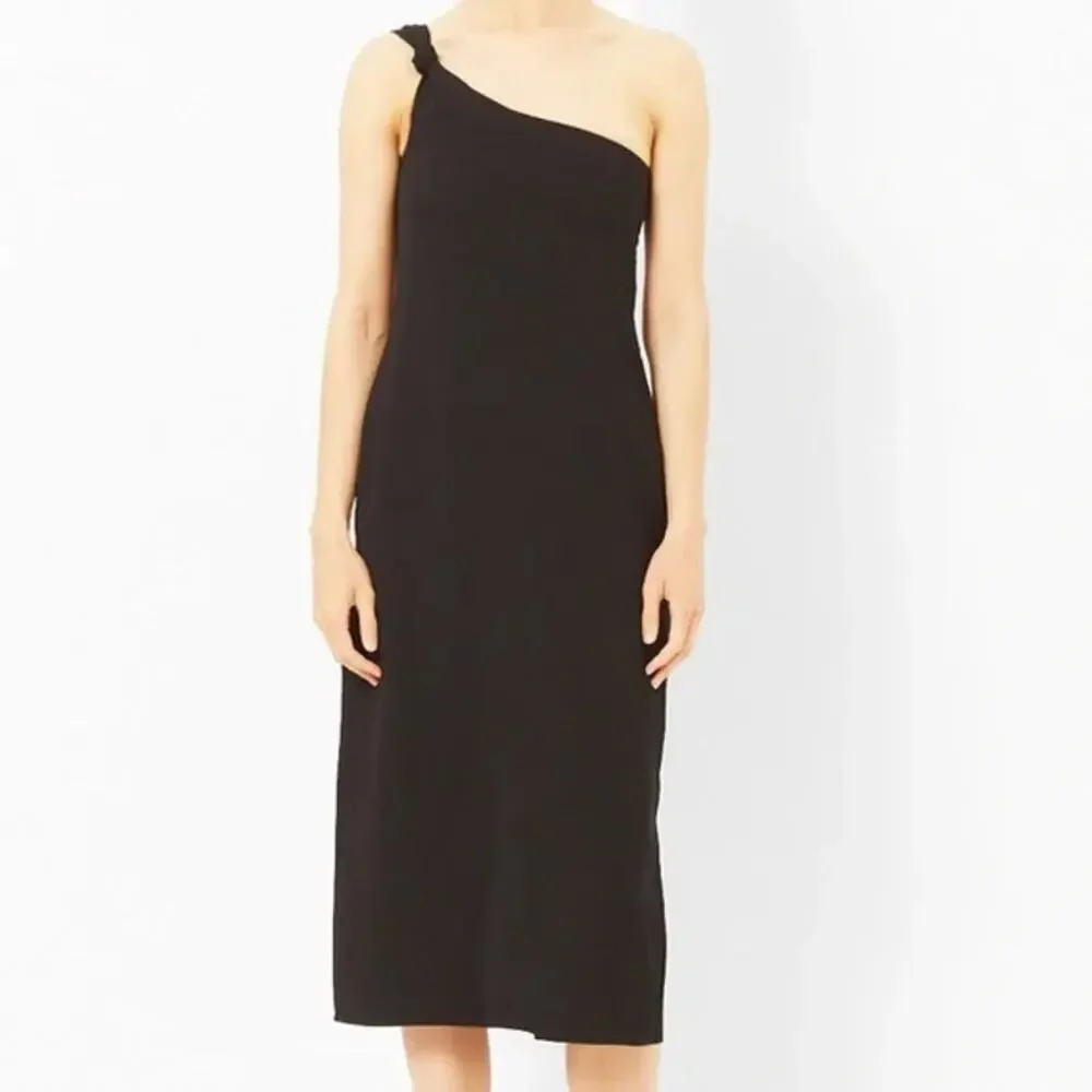 Toteme Women's Black One Shoulder Midi Dress Back Slit Cocktail Party Minimalist